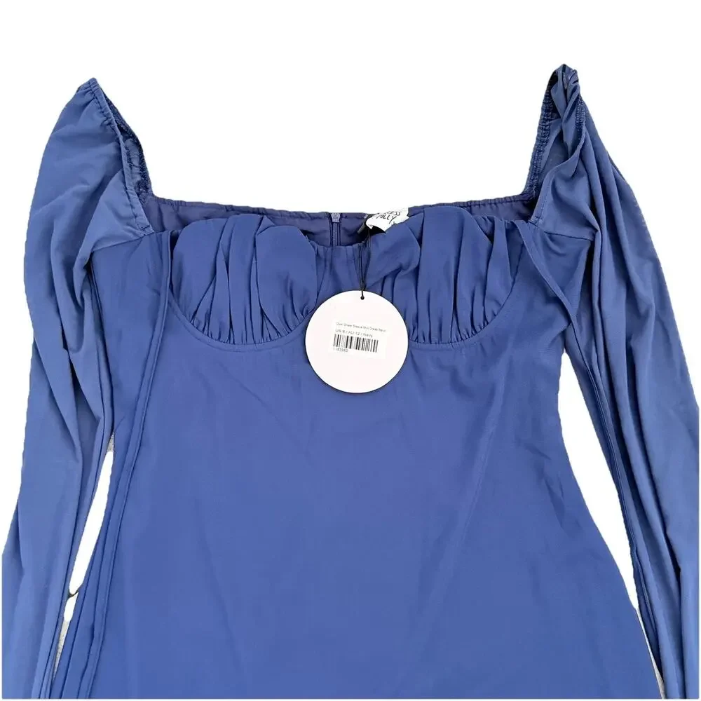 New Princess Polly Dyer Sheer Sleeve Mini Dress Navy Womens US 8 NWT Sexy